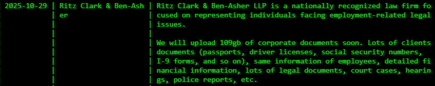Ritz Clark&Ben-Asher LLP成为akira勒索软件的受害者-xLab 威胁情报