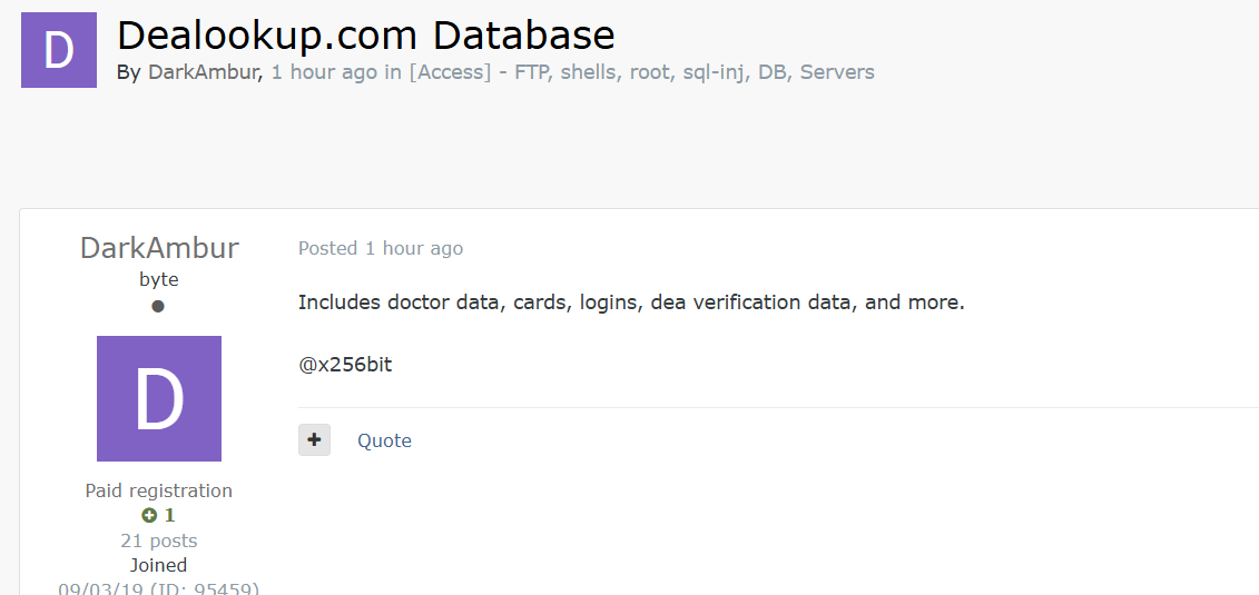 涉嫌向DEA Lookup.com出售访问权限-xLab 威胁情报