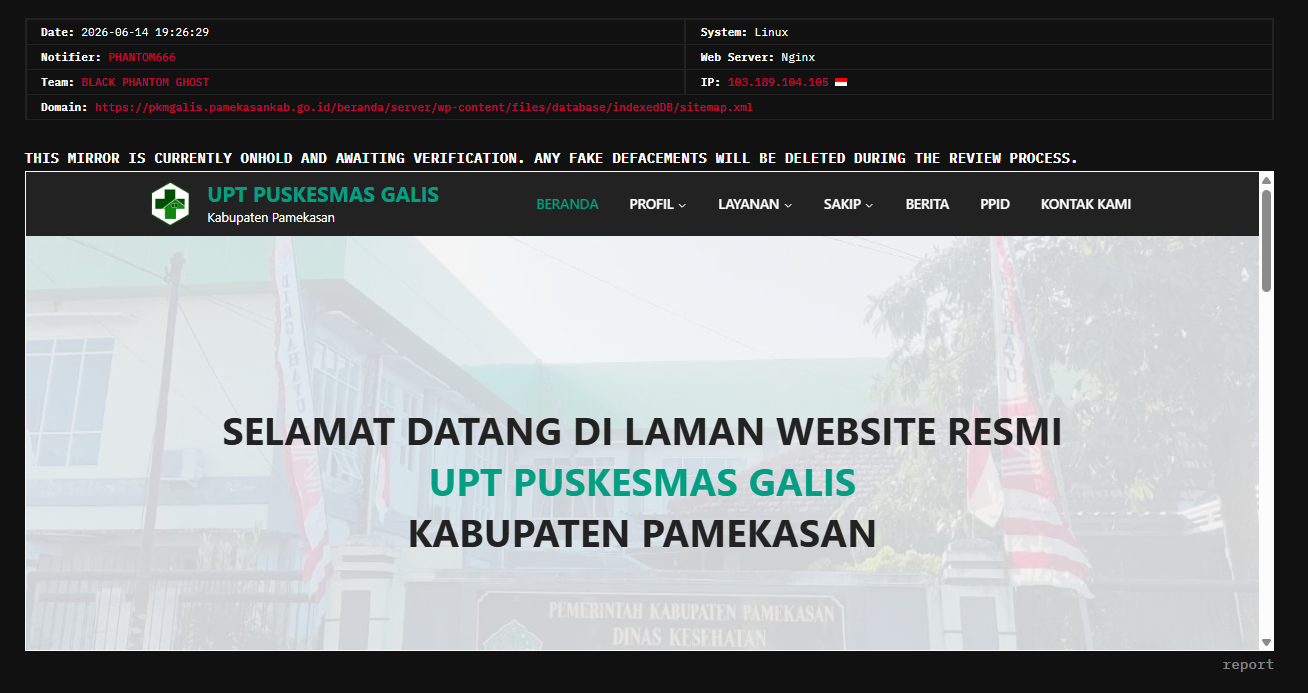 PHANTOM666 targets the website of UPT Puskesmas Galis-xLab 威胁情报