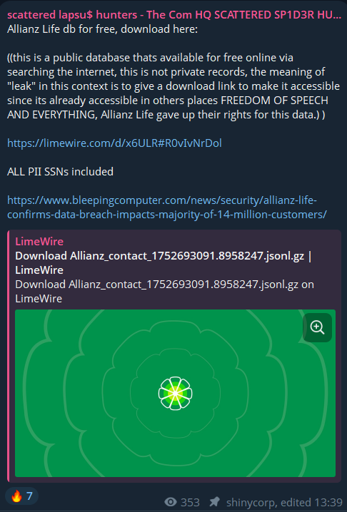 安联人寿北美Insurance公司涉嫌数据泄露-xLab 威胁情报