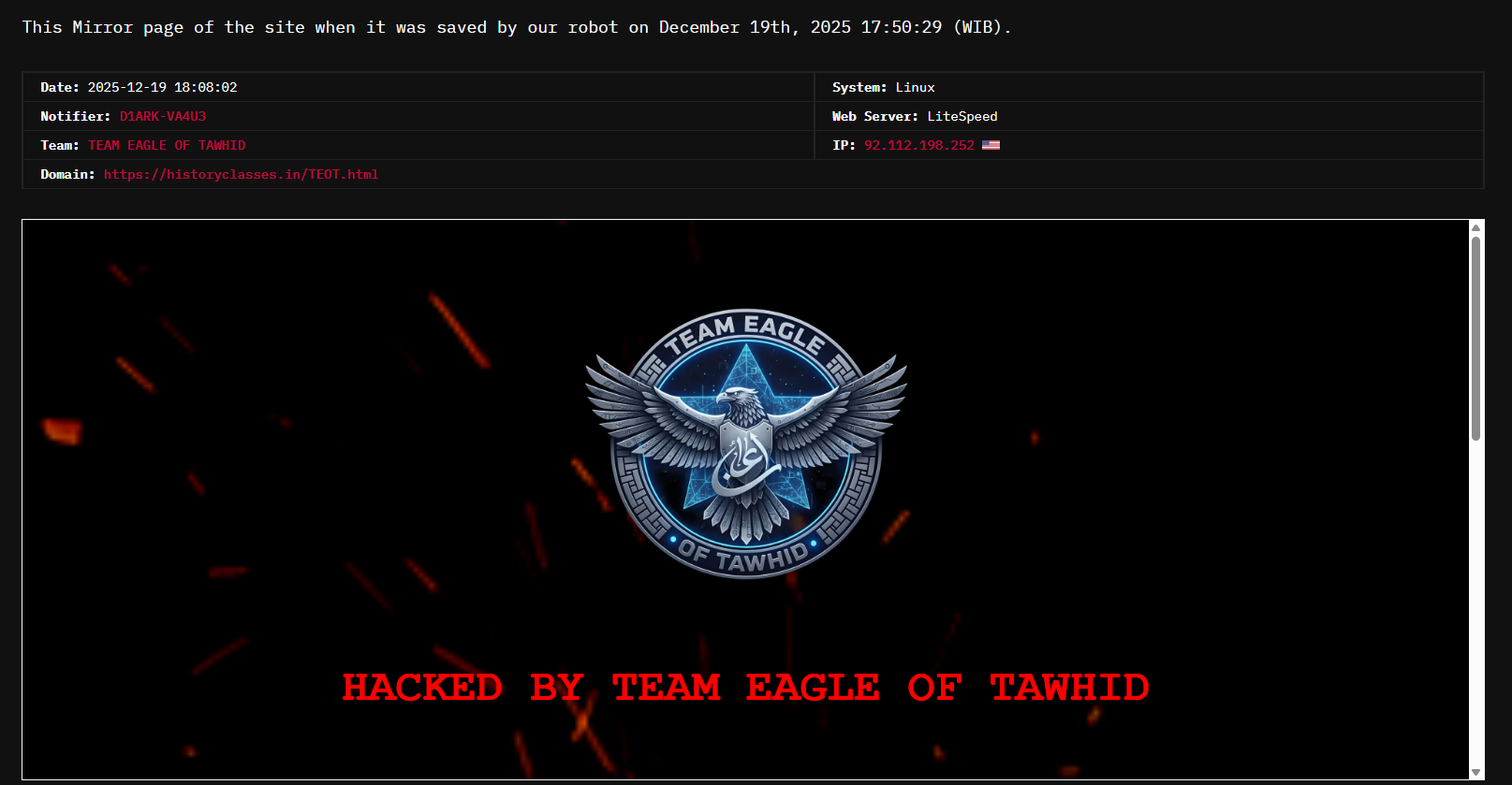 TAWHID之鹰队瞄准印地语历史网站-xLab 威胁情报