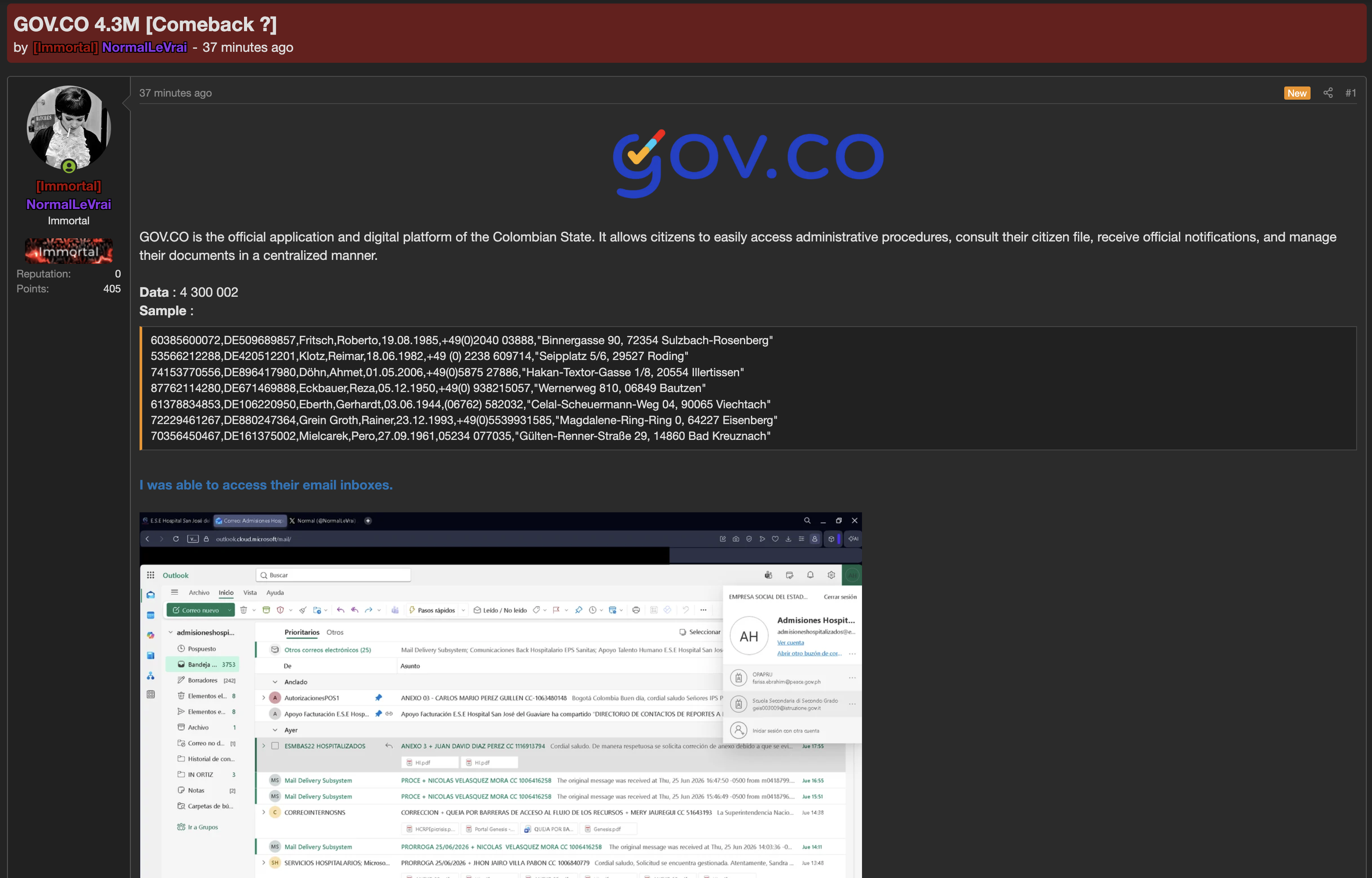 Alleged data breach of Gov.co-xLab 威胁情报