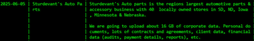 Sturdevant的汽车零部件成为Akira勒索软件的受害者-xLab 威胁情报