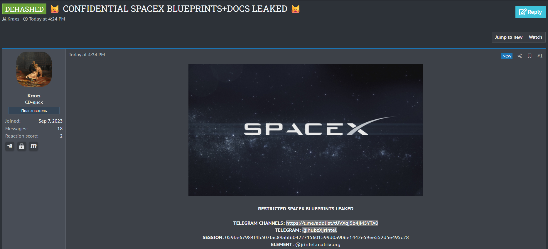 SpaceX涉嫌出售数据-xLab 威胁情报