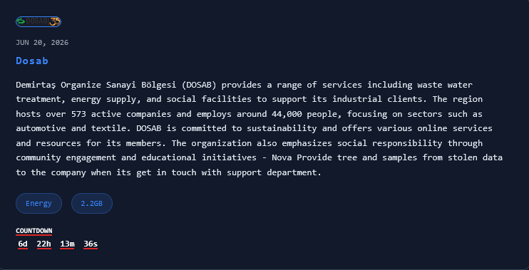 Demirtaş Organize Sanayi Bölgesi (DOSAB) falls victim to Nova ransomware-xLab 威胁情报