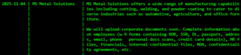 MS Metal Solutions成为akira勒索软件的受害者-xLab 威胁情报