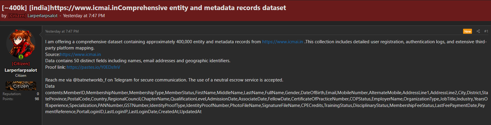 Alleged sale of ICMAI member dataset-xLab 威胁情报