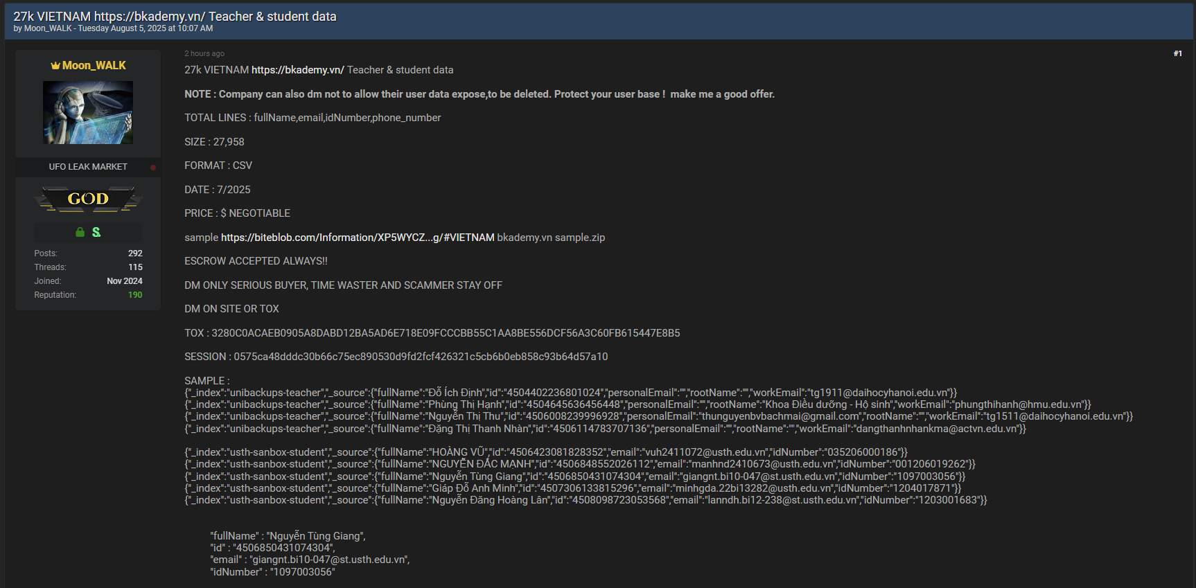 涉嫌出售BKADEMY Corporation的数据-xLab 威胁情报