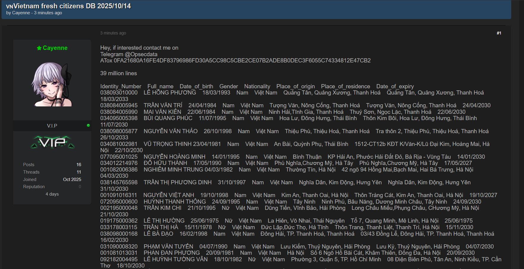 涉嫌出售越南公民数据库-xLab 威胁情报