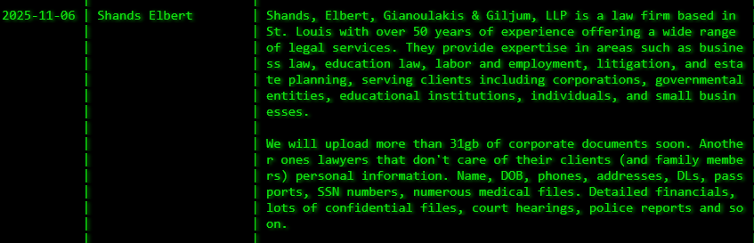 Shands Elbert Gianoulakis&Giljum LLP成为akira勒索软件的受害者-xLab 威胁情报