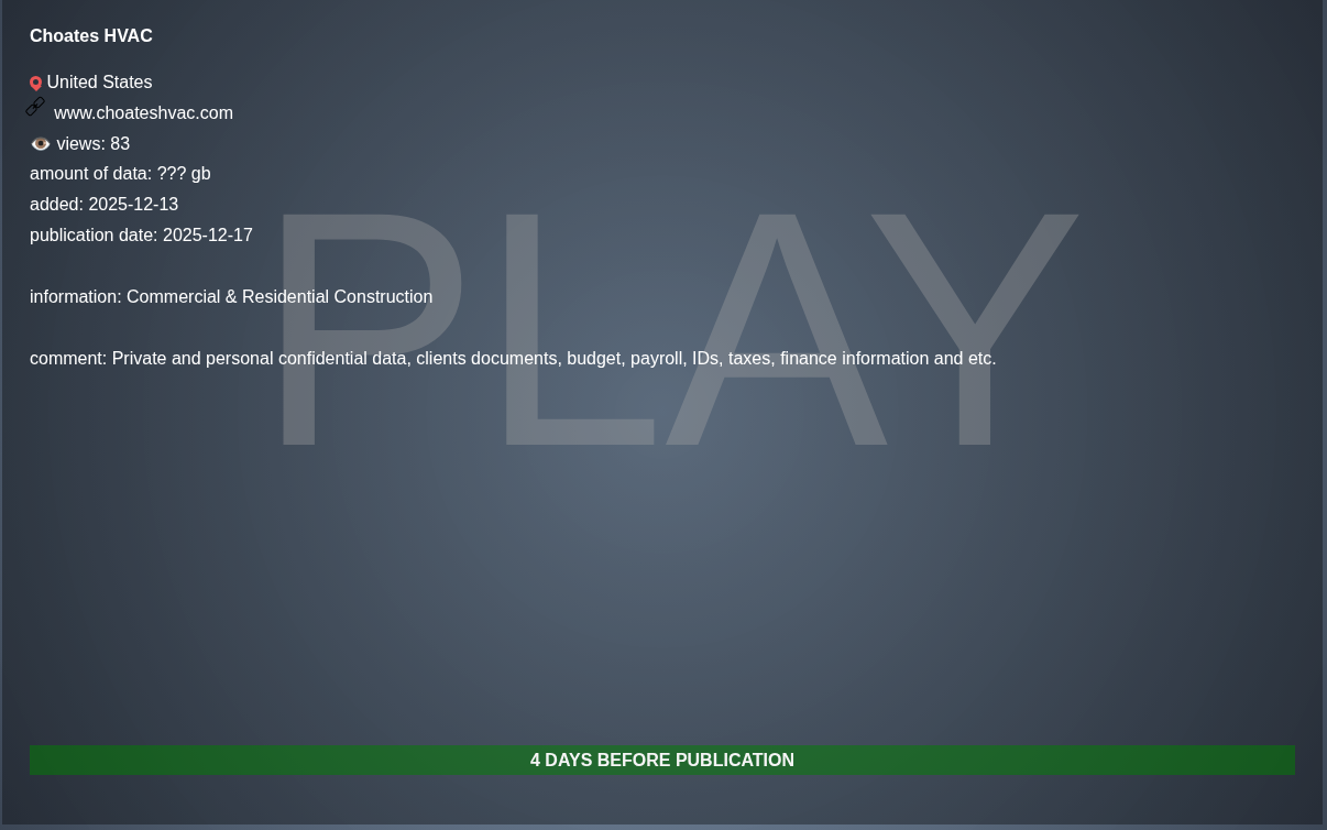 乔特的空调、供暖、管道和电气系统成为PLAY勒索软件的受害者-xLab 威胁情报