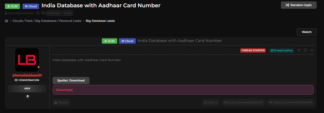 印度Aadhaar数据库涉嫌泄露-xLab 威胁情报