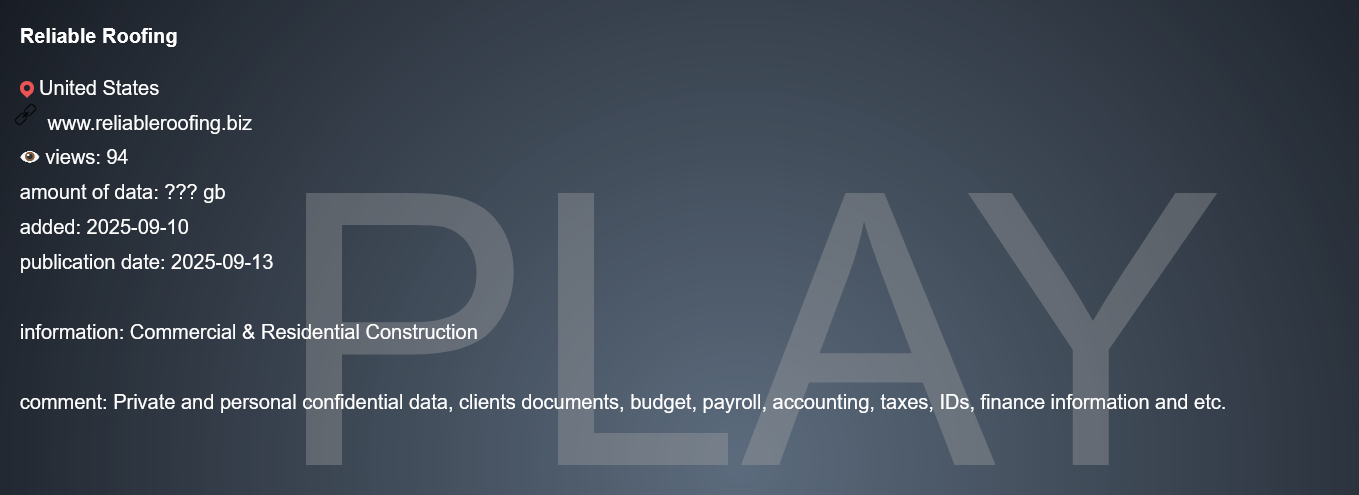 可靠的屋顶成为PLAY勒索软件的受害者-xLab 威胁情报