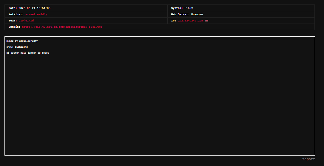 azraelzer0d4y targets the website of College of Islamic Sciences-xLab 威胁情报