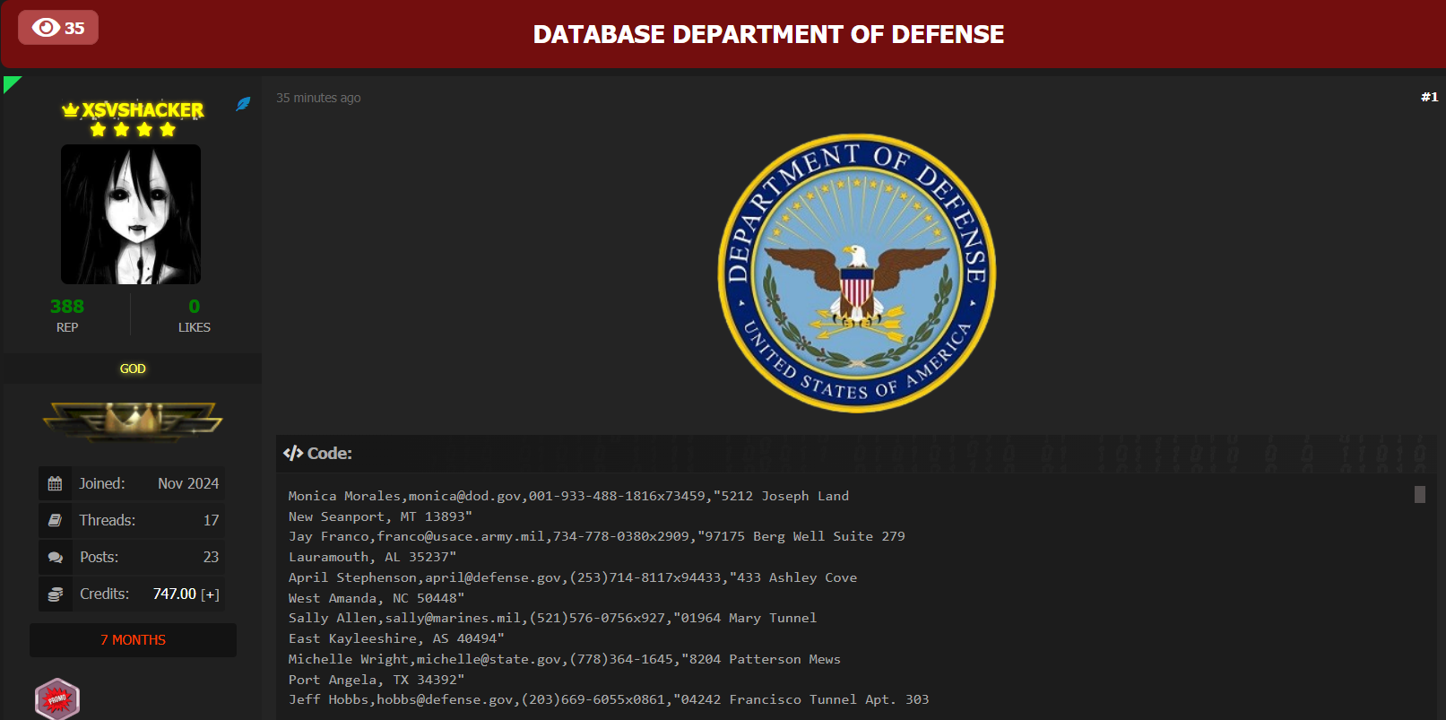 涉嫌数据泄露国防部-xLab 威胁情报