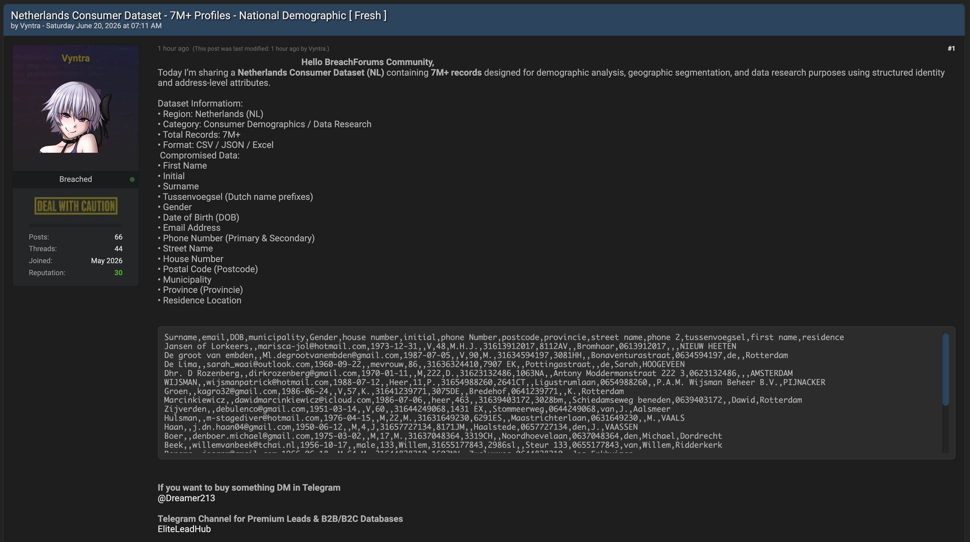 Alleged data leak of Netherlands Consumer Dataset-xLab 威胁情报