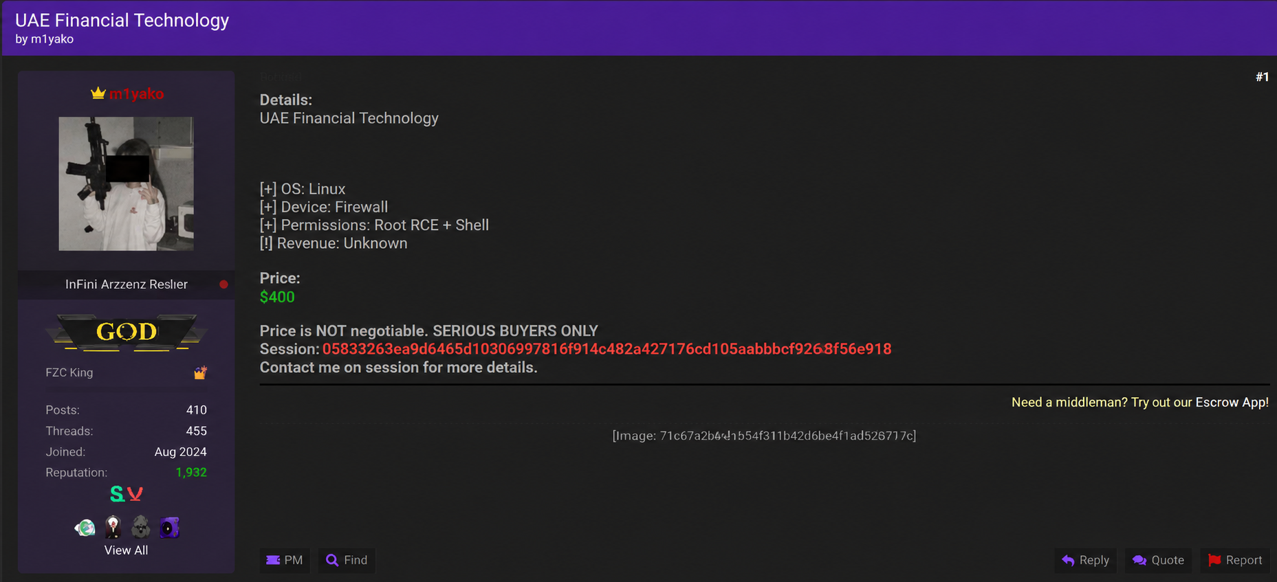 Alleged Sale of Unauthorized Access to an Unidentified UAE Financial Technology Organization-xLab 威胁情报