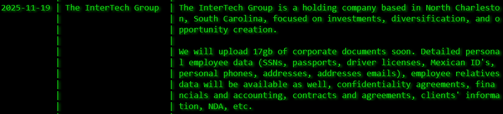 InterTech集团成为Akira勒索软件的受害者-xLab 威胁情报