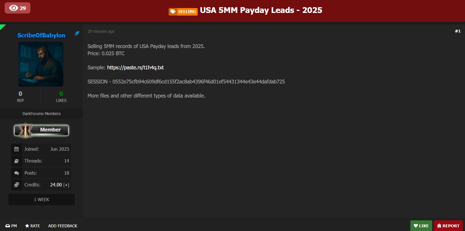 涉嫌出售来自美国的发薪日线索-xLab 威胁情报