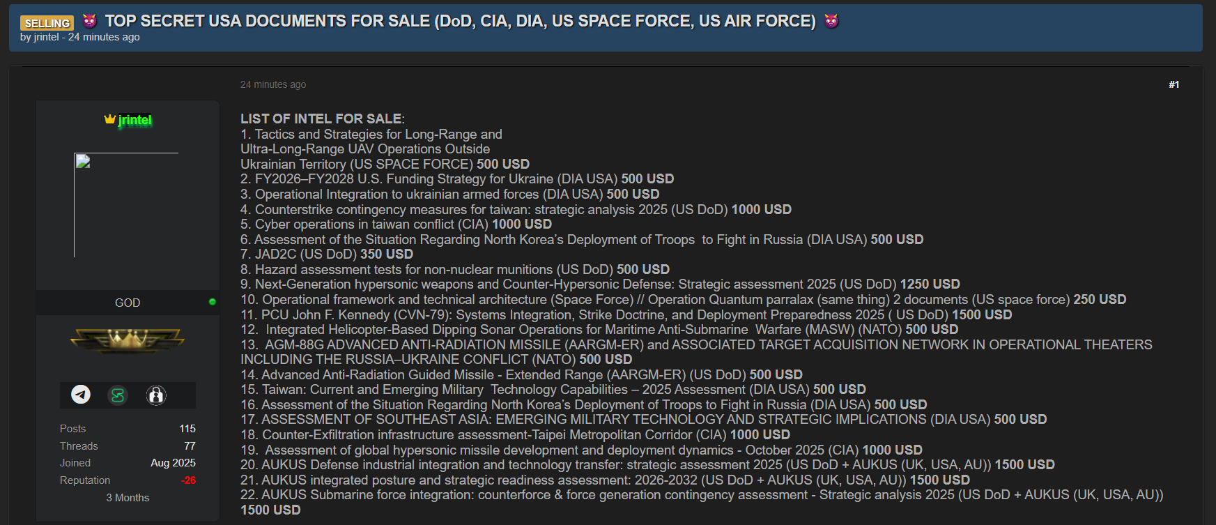 涉嫌出售美国绝密文件-xLab 威胁情报