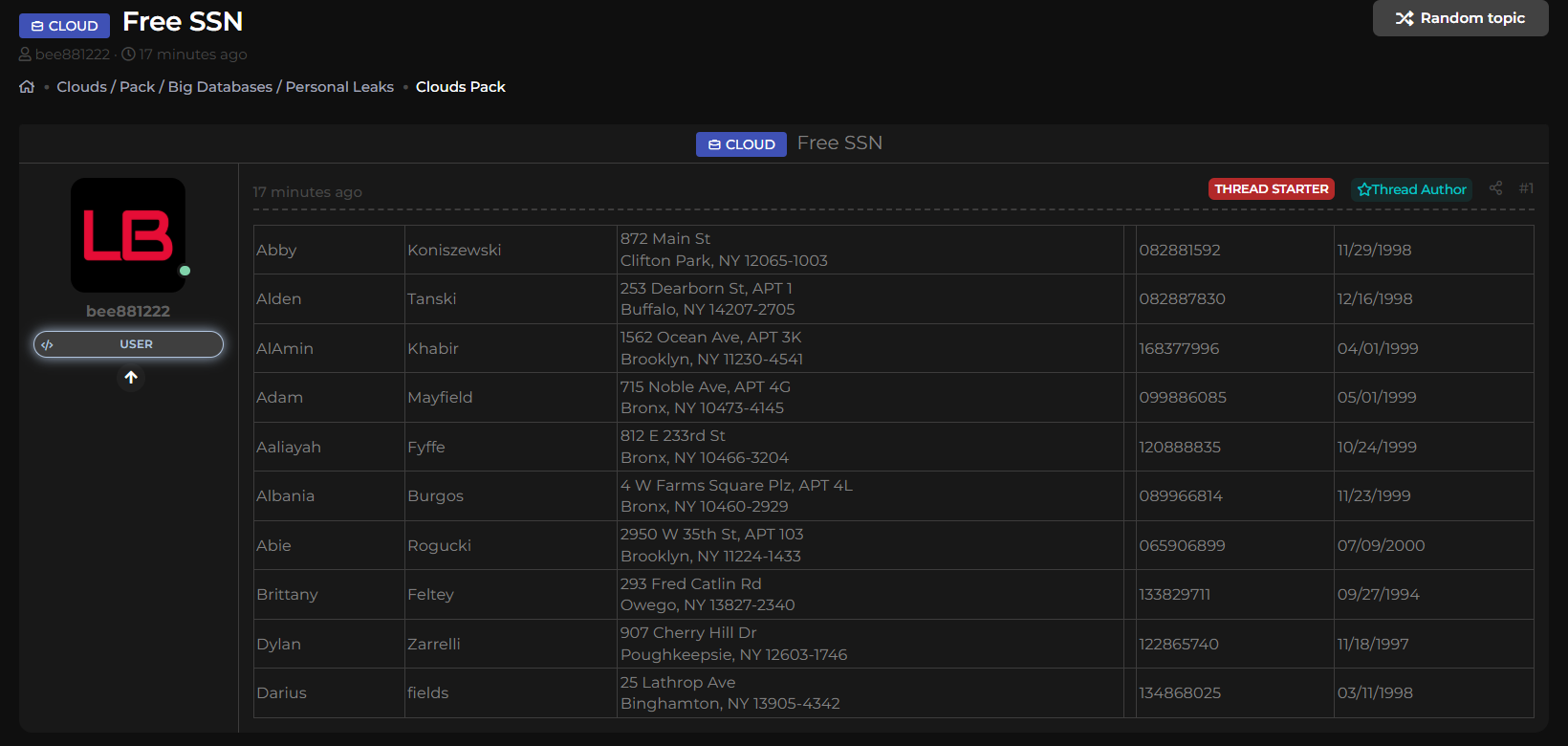 涉嫌出售社会安全号码(SSN)-xLab 威胁情报