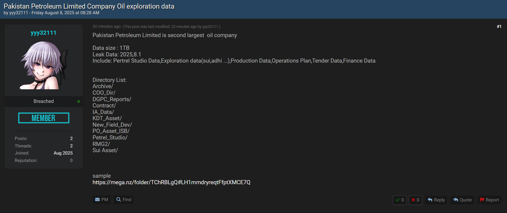 巴基斯坦石油有限公司涉嫌数据外泄-xLab 威胁情报