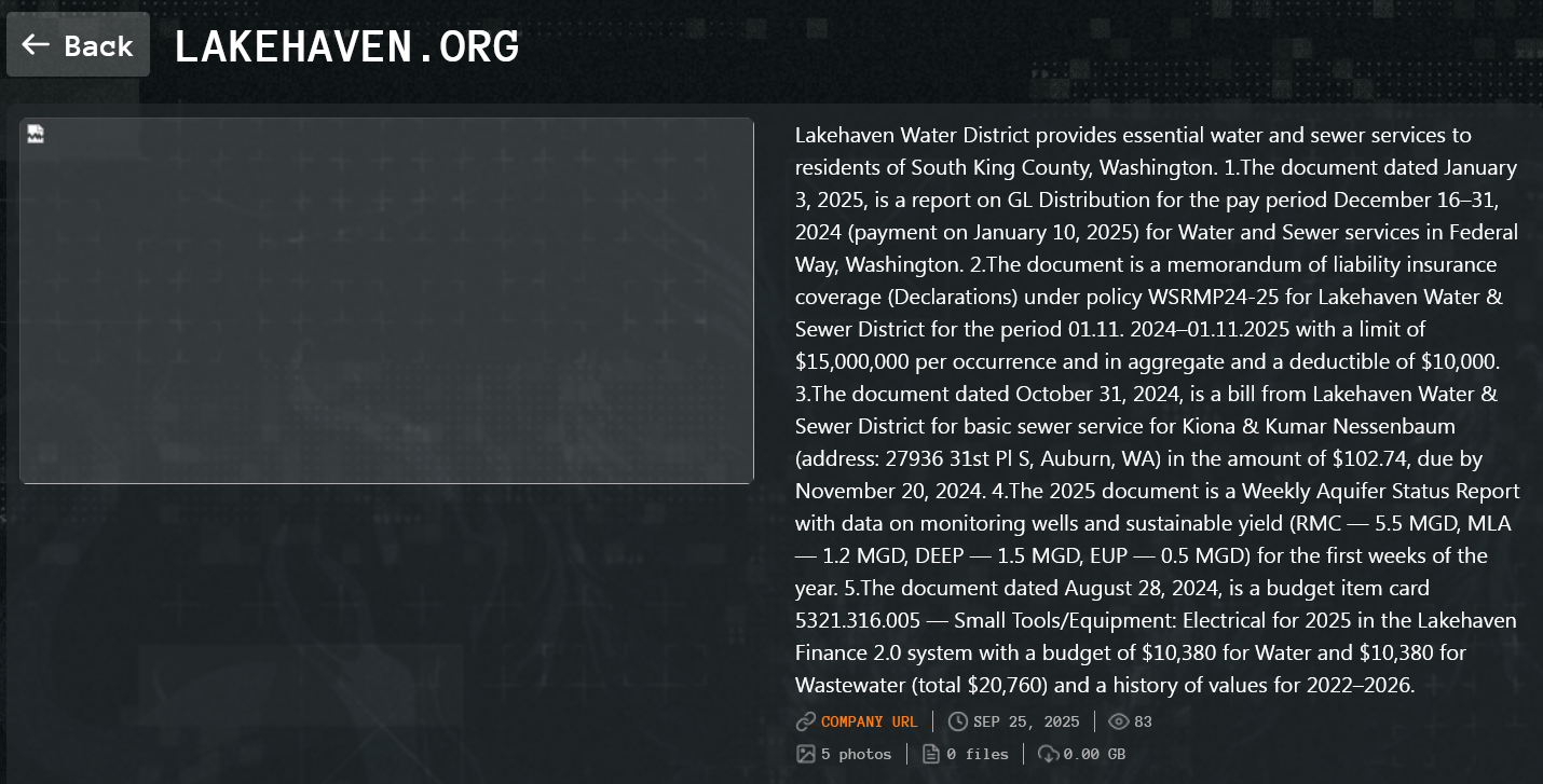 莱克黑文供水和下水道区成为Qilin勒索软件的受害者-xLab 威胁情报