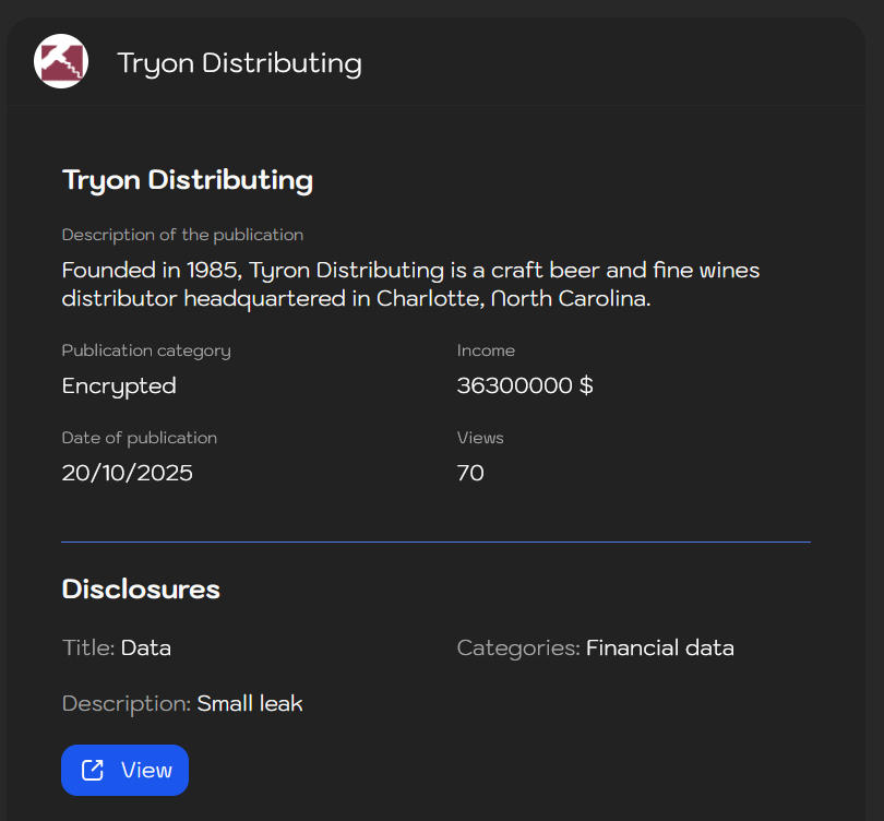 Tryon Distributing Co成为Sinobi勒索软件的受害者-xLab 威胁情报