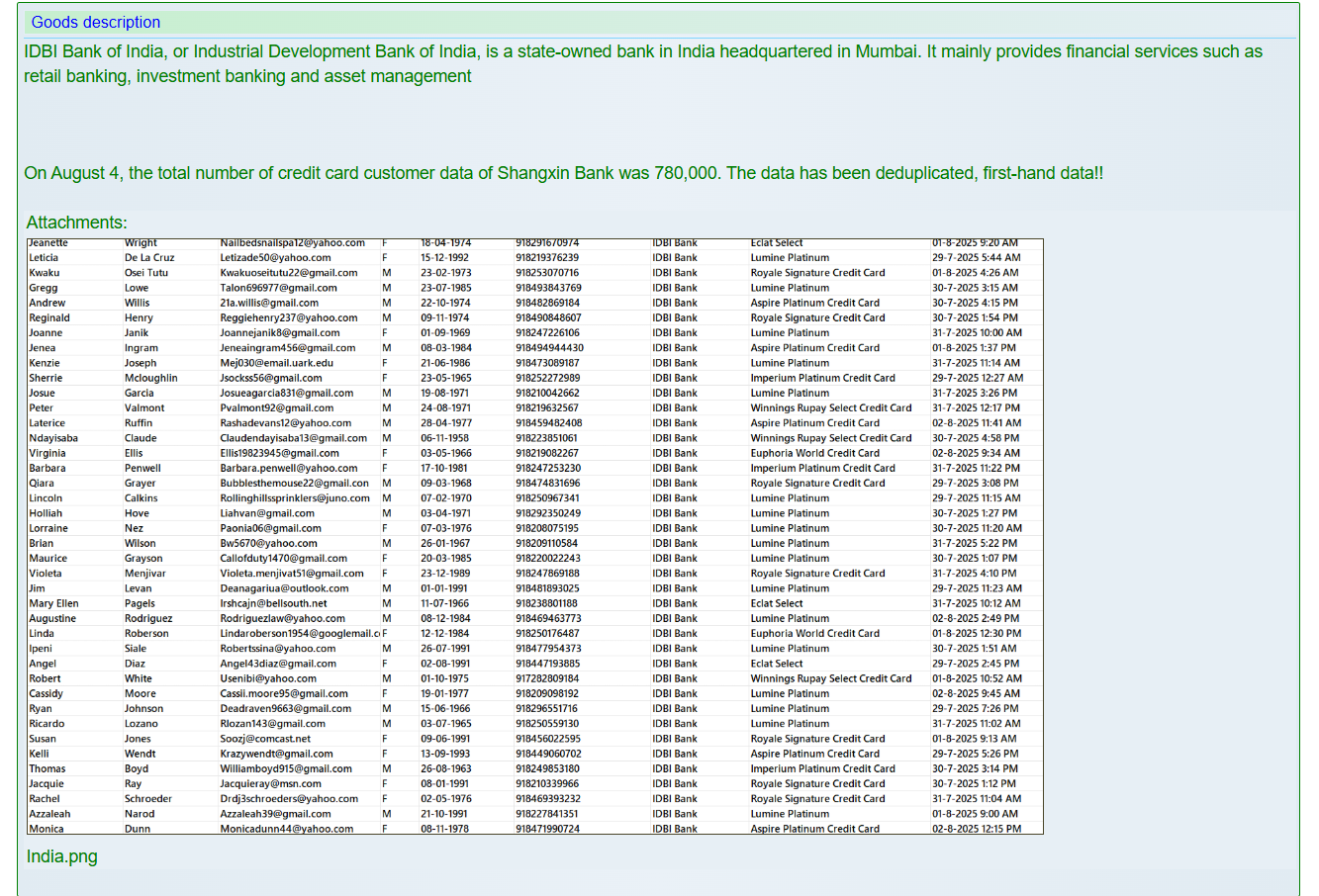 印度IDBI银行涉嫌出售数据-xLab 威胁情报