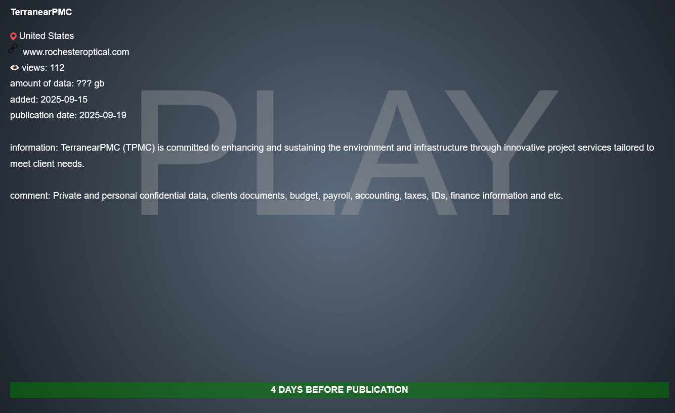 TerranearPMC成为PLAY勒索软件的受害者-xLab 威胁情报