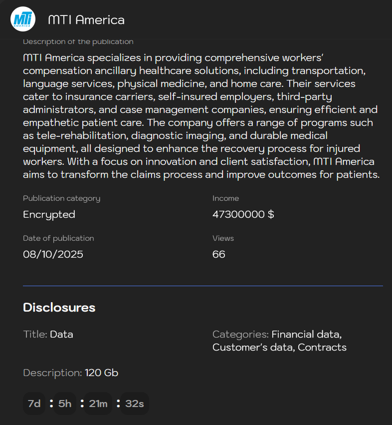 MTI America成为sinobi勒索软件的受害者-xLab 威胁情报