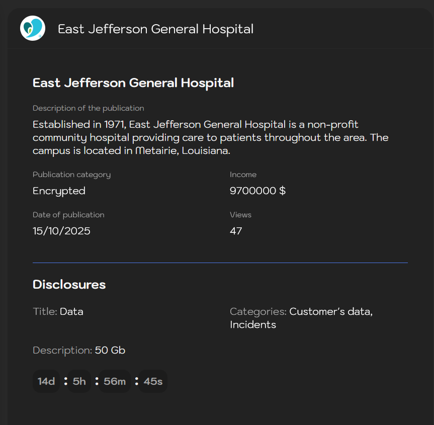 东杰斐逊总医院成为Sinobi勒索软件的受害者-xLab 威胁情报