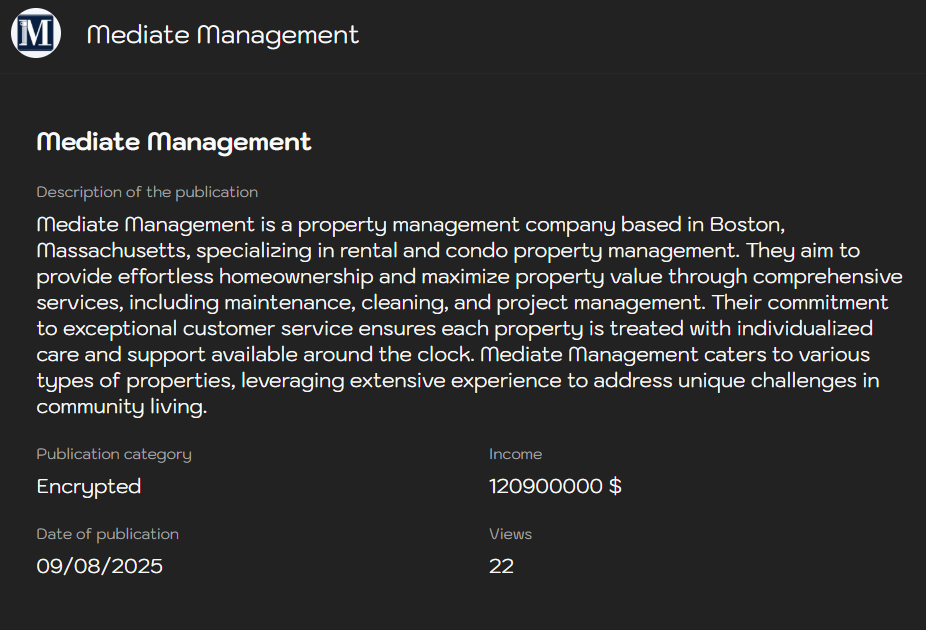 Mediate Management Company成为Sinobi勒索软件的受害者-xLab 威胁情报