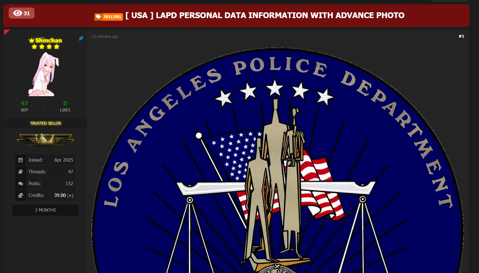 洛杉矶警察局涉嫌数据出售-xLab 威胁情报