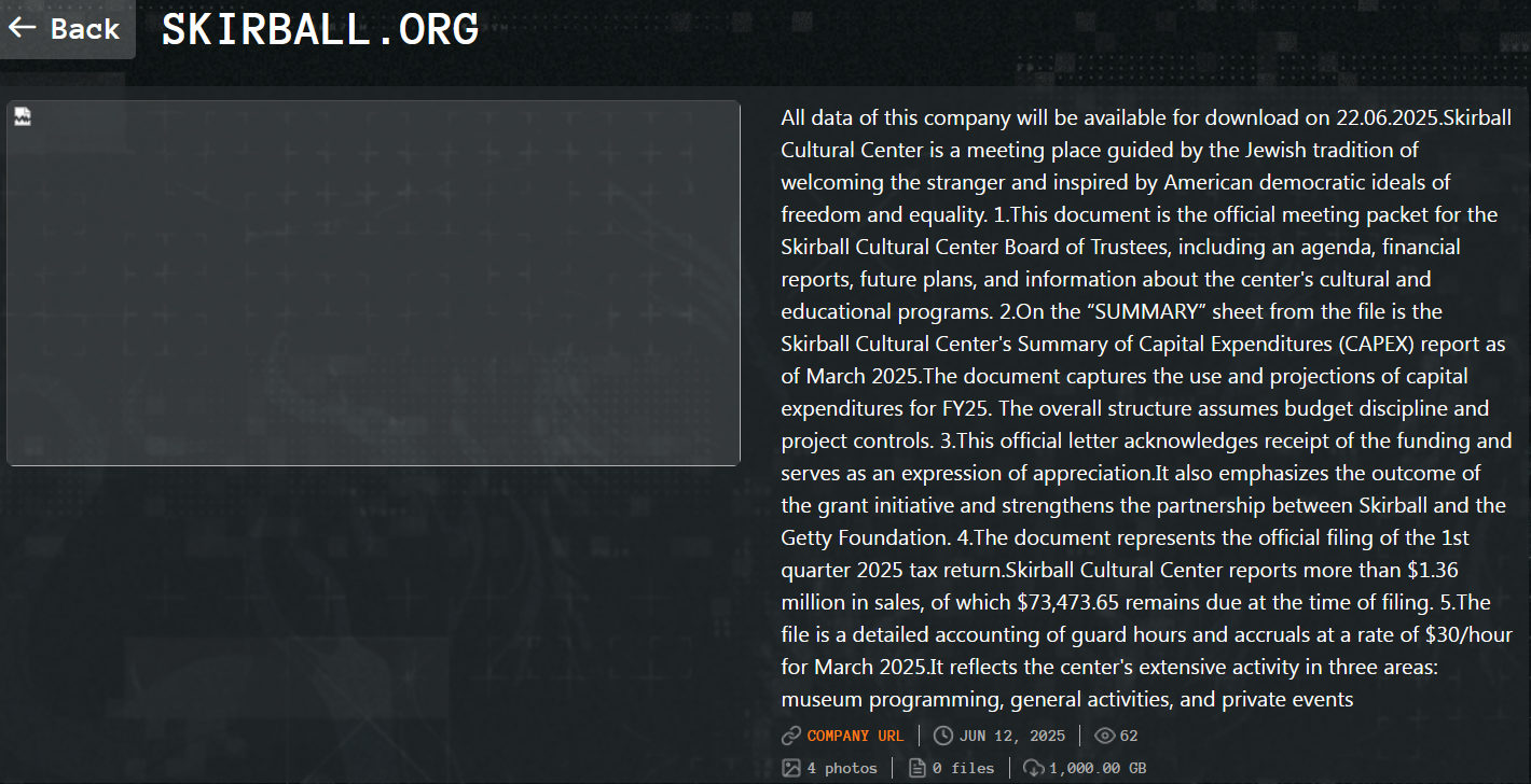 Skirball文化中心成为Qilin勒索软件的受害者-xLab 威胁情报