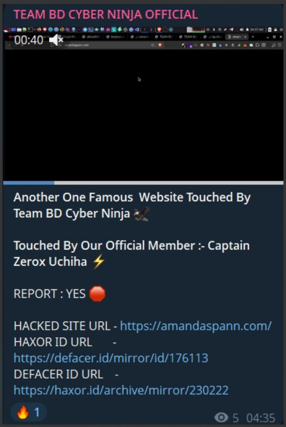 TEAM BD CYBER NINJA瞄准Amanda Spann网站-xLab 威胁情报