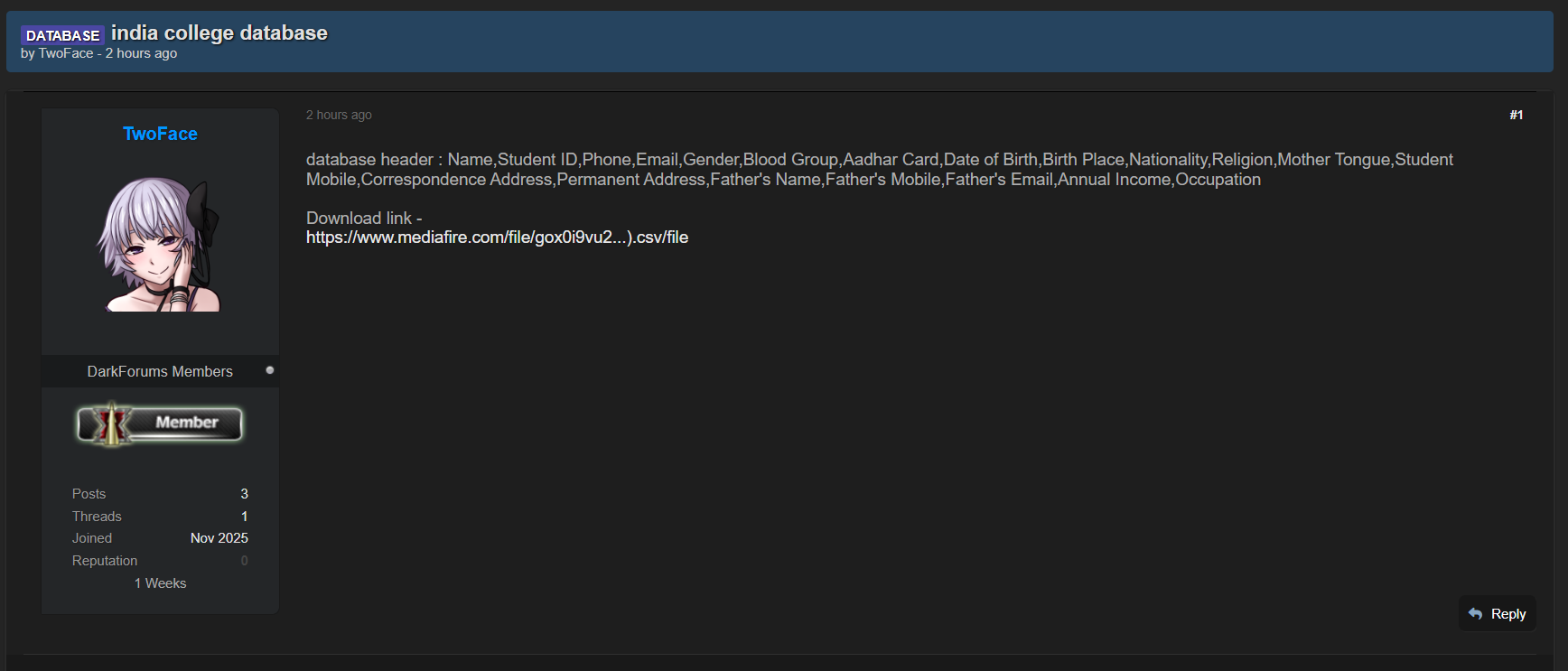 印度学院数据库涉嫌数据泄露-xLab 威胁情报