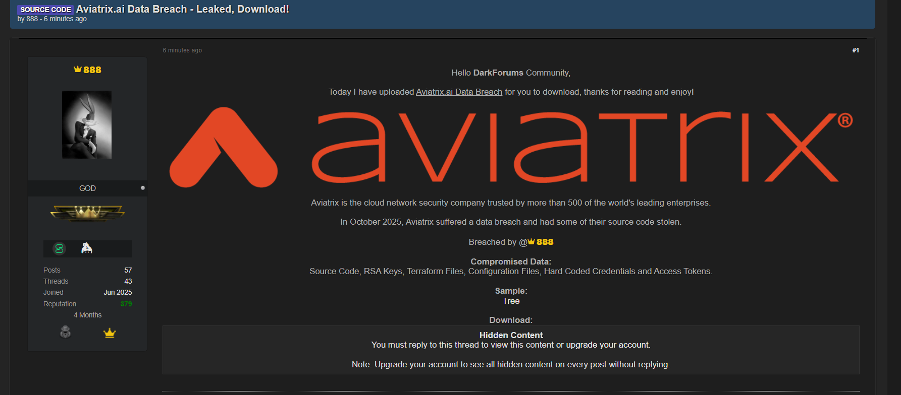 Aviatrix涉嫌数据外泄-xLab 威胁情报