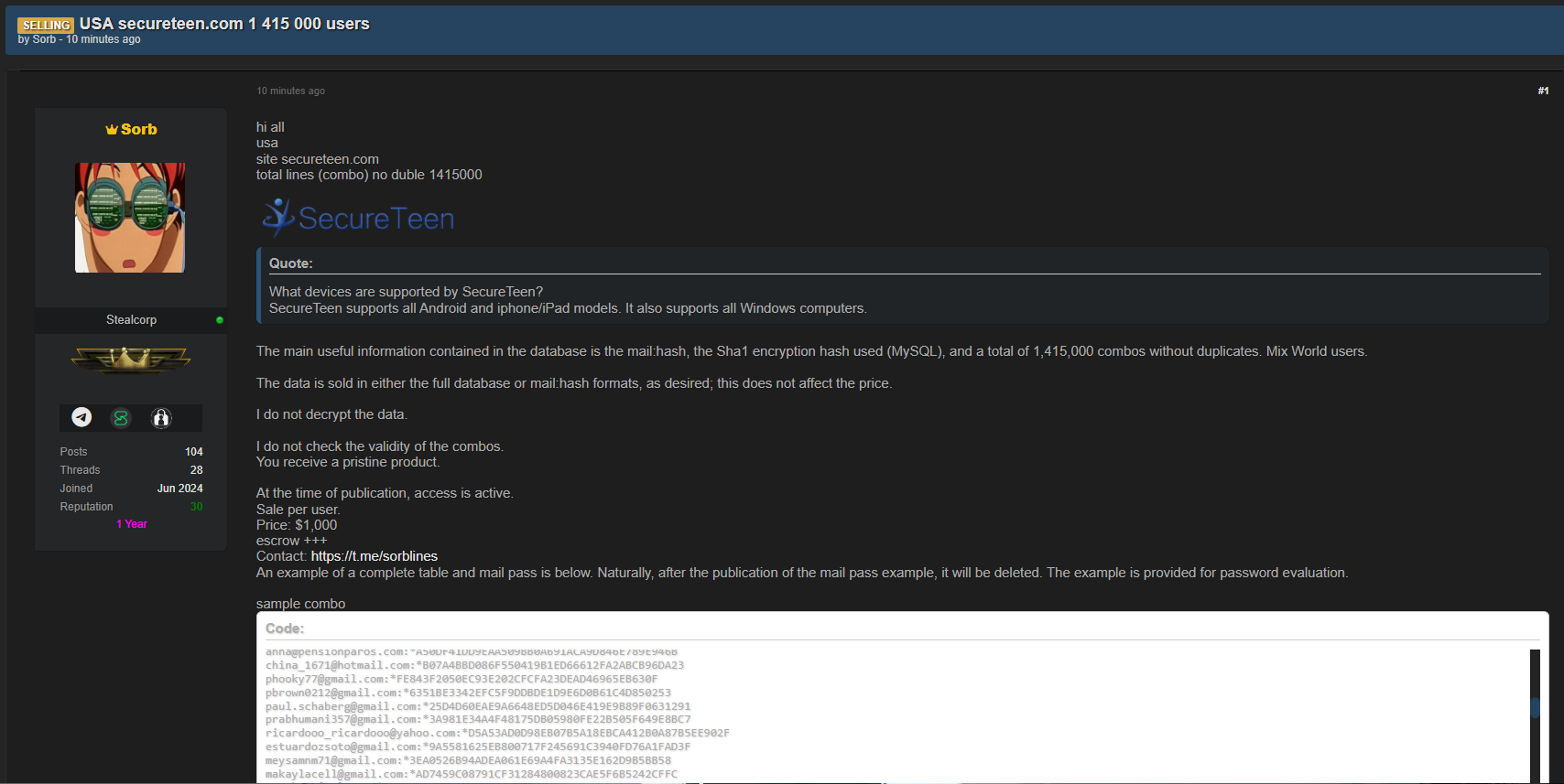 SecureTeen涉嫌数据外泄-xLab 威胁情报