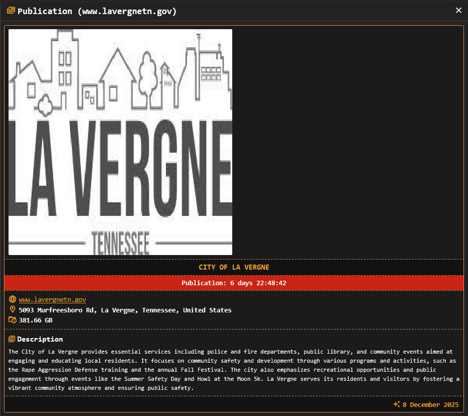拉韦尔涅市成为DragonForce勒索软件的受害者-xLab 威胁情报