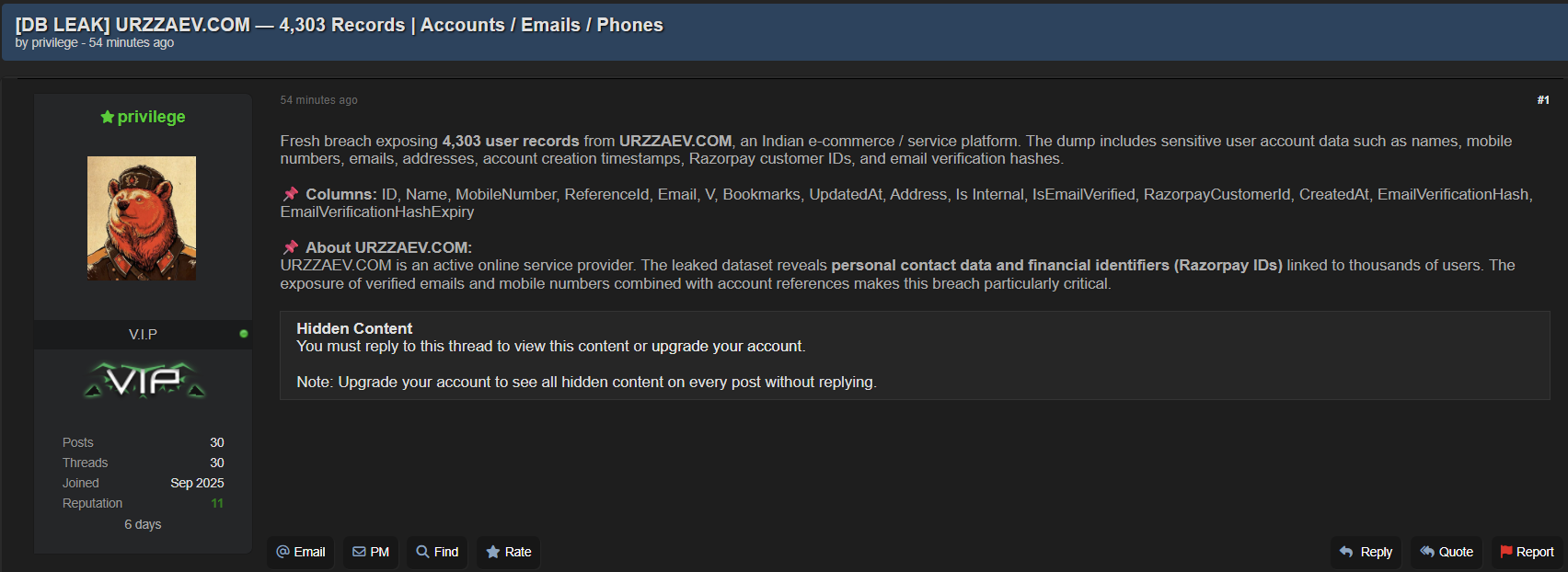 Urzza Charge理工大学涉嫌数据泄露-xLab 威胁情报