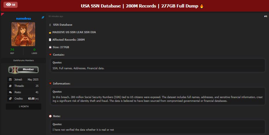 涉嫌出售2.8亿美国公民SSN数据-xLab 威胁情报