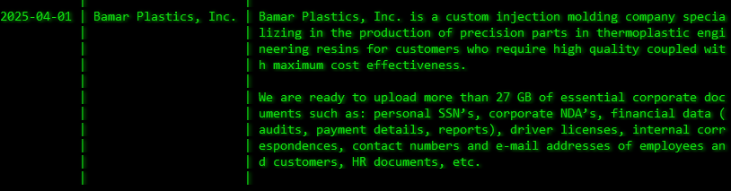 Bamar Plastics公司成为Akira勒索软件的受害者-xLab 威胁情报