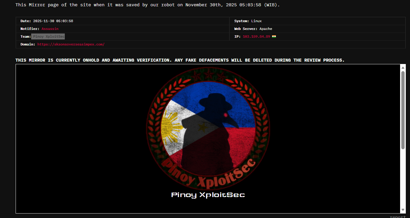 Pinoy XploitSec瞄准SK Sons Overseas Impex网站-xLab 威胁情报