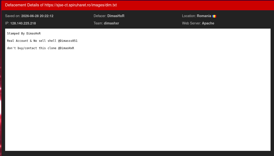 DimasHxR targets the website of Spiru Haret University-xLab 威胁情报