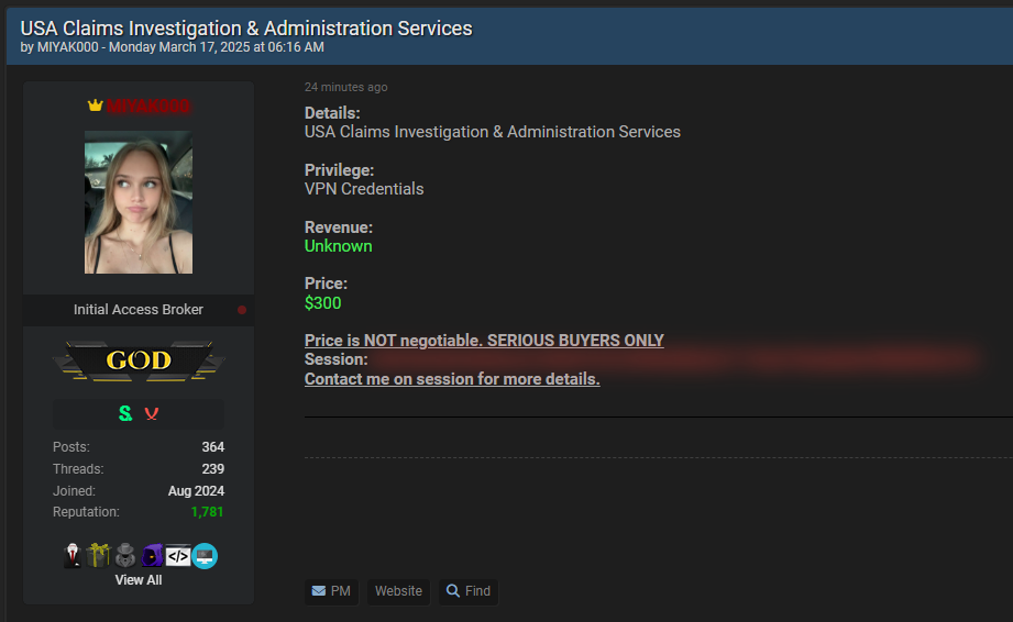 涉嫌向一家身份不明的美国调查服务提供商出售访问权限-xLab 威胁情报