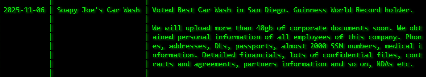 Soapy Joe’s Car Wash成为akira勒索软件的受害者-xLab 威胁情报