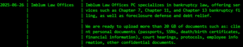 Imblum律师事务所PC成为akira勒索软件的受害者-xLab 威胁情报