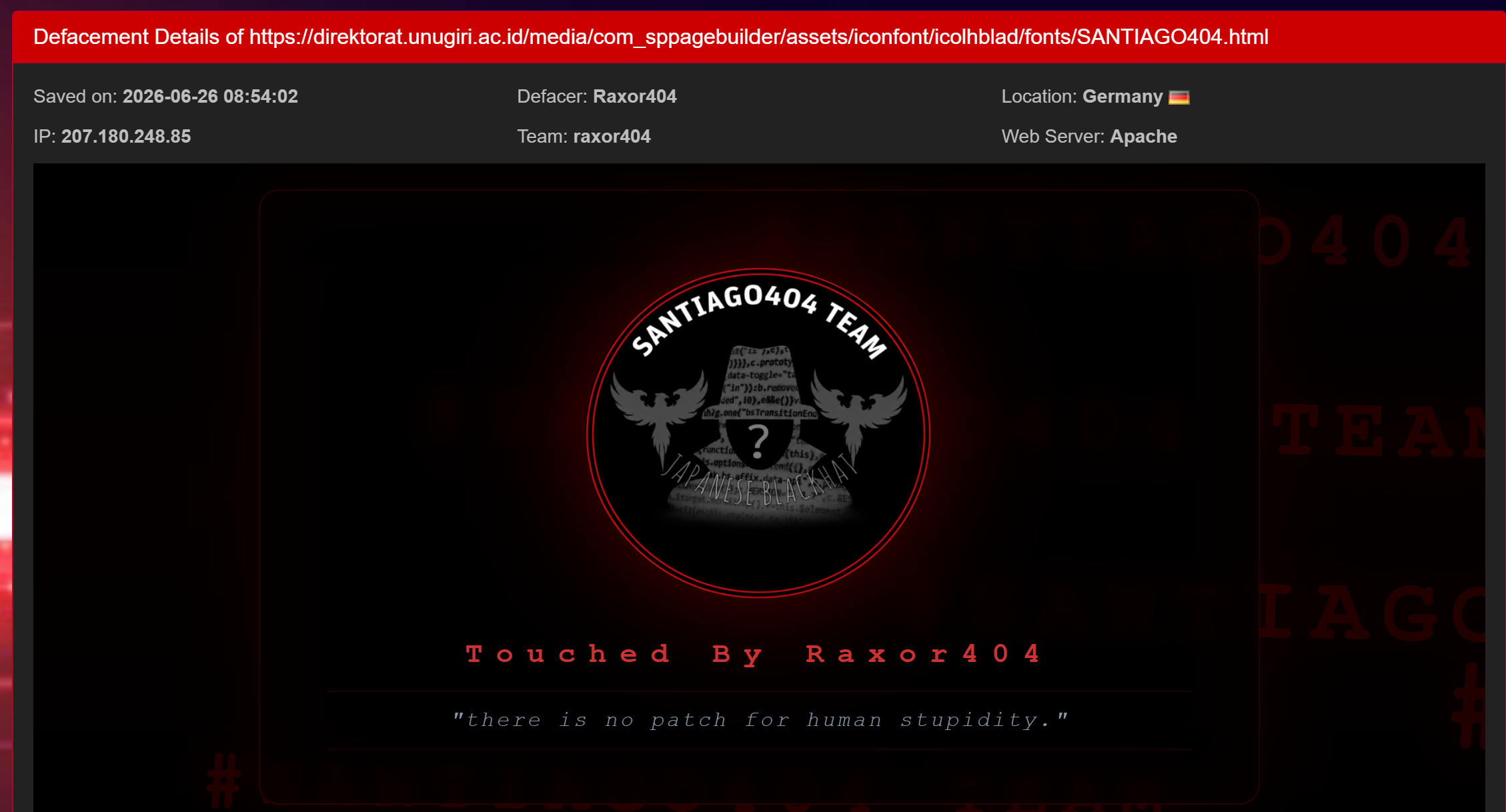 Raxor404 targets the website of Direktorat UNUGIRI-xLab 威胁情报