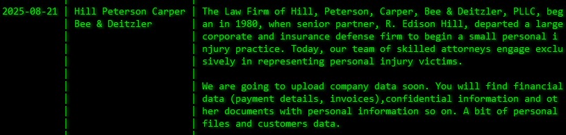 Hill、Peterson、Carper、Bee&Deitzler成为Akira勒索软件的受害者-xLab 威胁情报